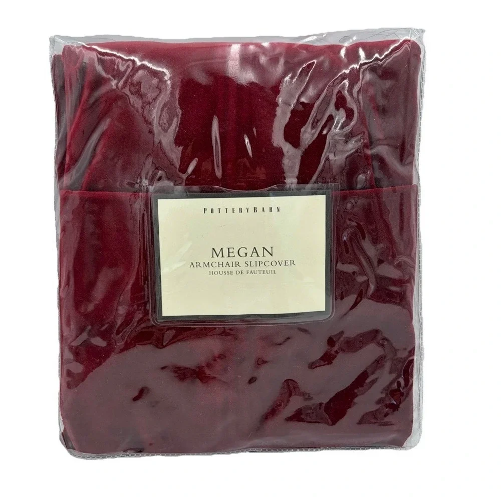 NEW Pottery Barn Megan Armchair Slipcover Burgundy Red Velvet Cotton 9424243